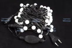 Светодиодная нить шарики 10 м., 220V, 100 разноцветных LED ламп, диаметр шарика 1.8 см, черный каучук, Winner (m.01.7B.100+1,8ball)