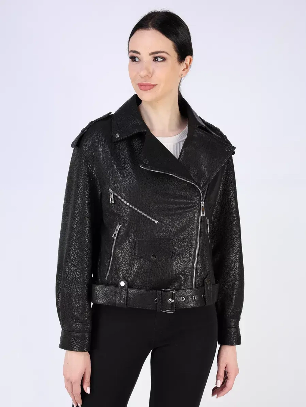 Кожаная куртка демисезонная косуха оверсайз