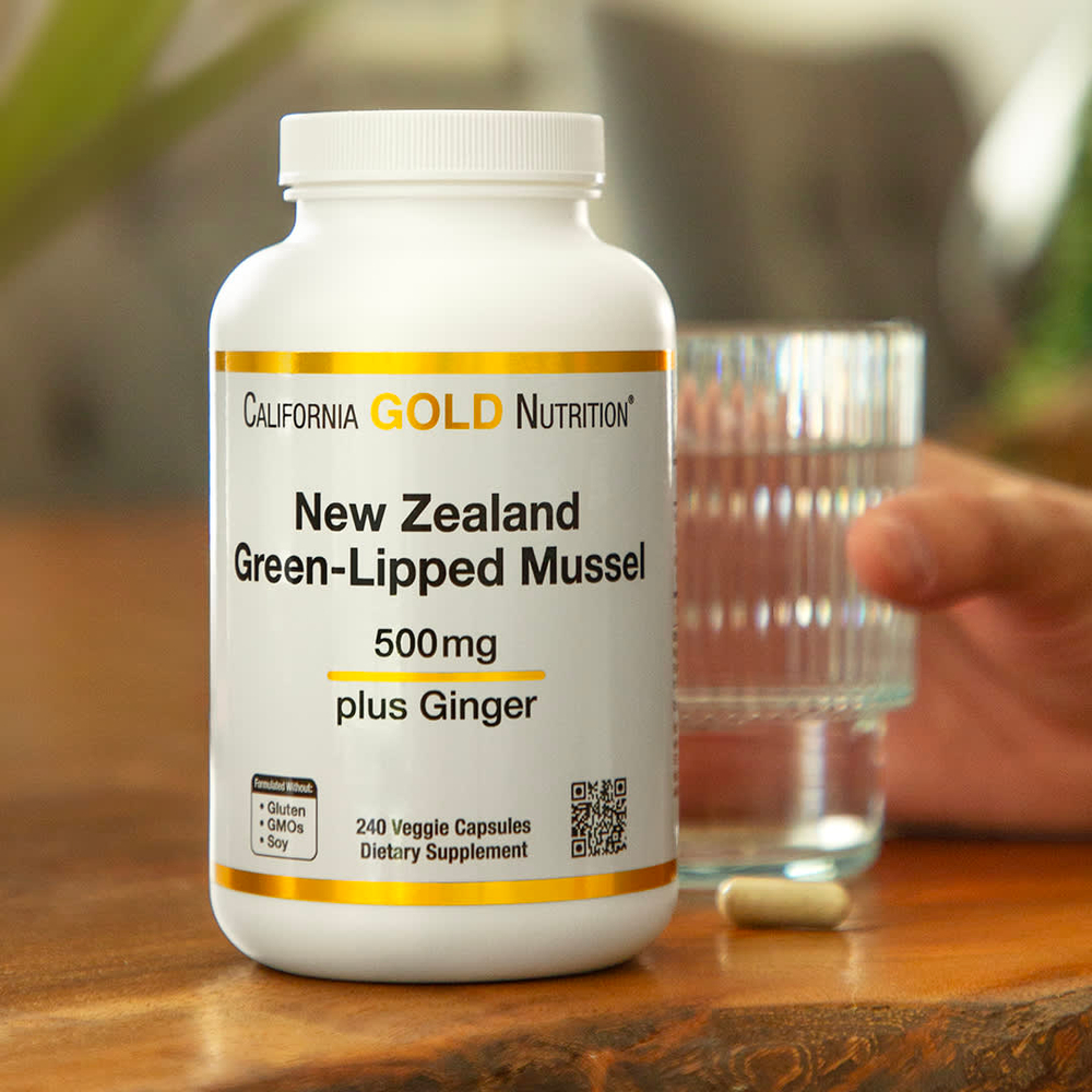 California Gold Nutrition, новозеландские зелёные мидии с экстрактом имбиря, 500 мг, 240 растительных капсул