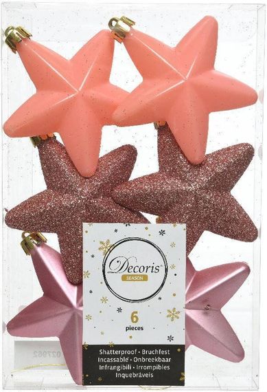 Набор елочных игрушек Звездочка ясная 6 шт, карамельно-розовый, 8*8 см, Kaemingk (027962)