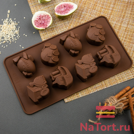 Форма силиконовая для шоколада «Транспорт», 8 ячеек