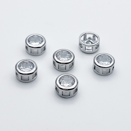 Бусина Круг, цвет серебро (родий), фианит, диаметр 6,5 мм, толщина 3,5 мм, цена за 1 шт