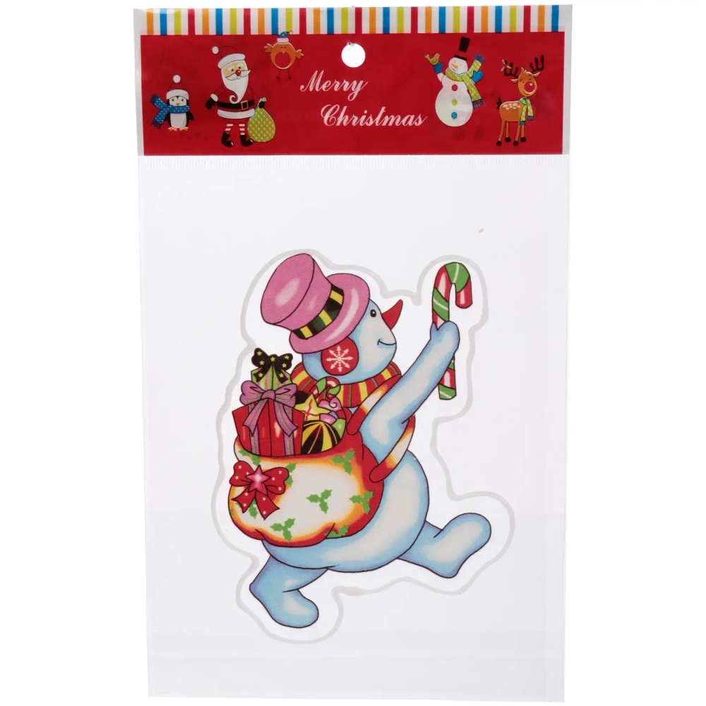 Наклейка на стекло «Снеговик с мешком» 15*20 см