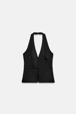 ZARA АТЛАСНЫЙ ТОП С ГОРЛОВИНОЙ ХАЛТЕР, ЧЕРНЫЙ