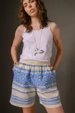 Шорты Soeurs с Голубым Расшитым Узором 2 белые