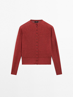 Massimo Dutti Кардиган из 100% льна с длинными рукавами, бургундский