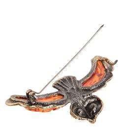 AM-2037 Брошь «Сова Охотник» (латунь, янтарь)