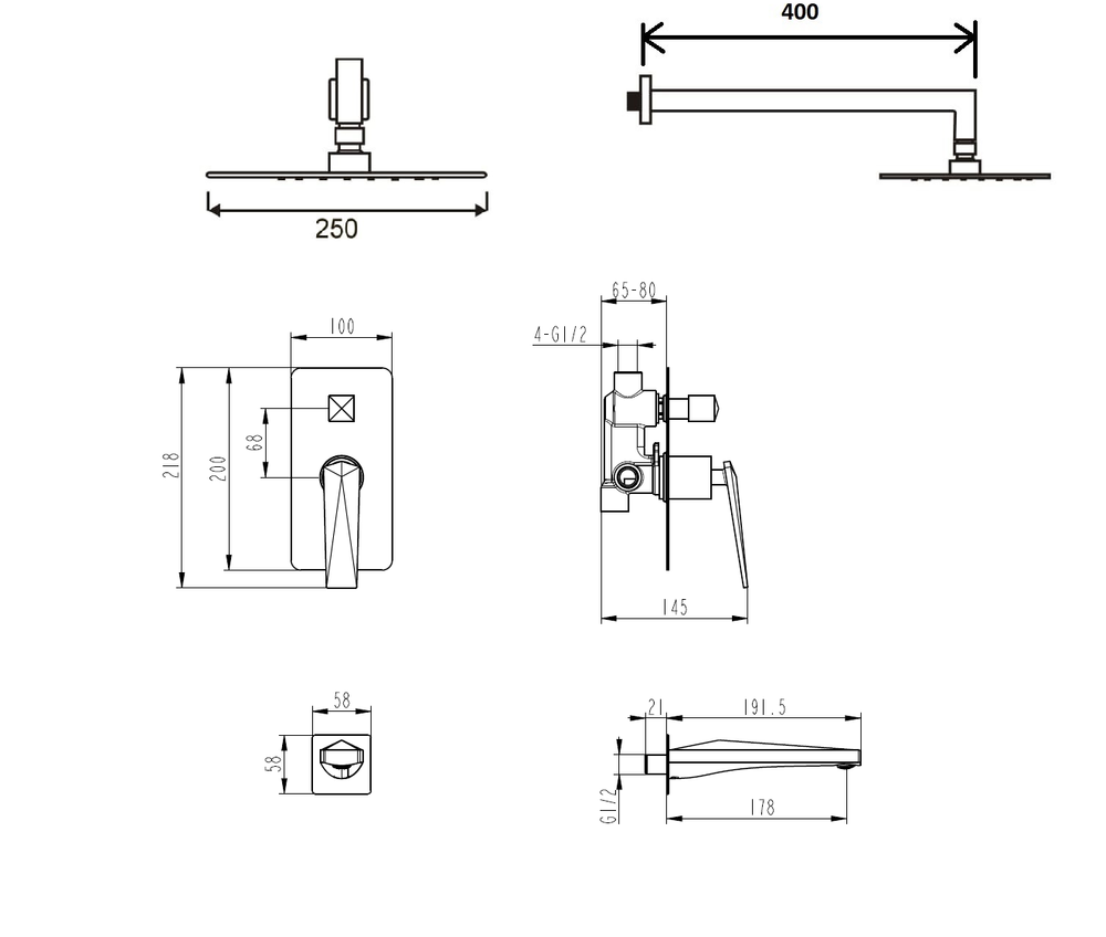Boheme Смеситель встроенный с изливом VENTURO SHINE GUN METAL