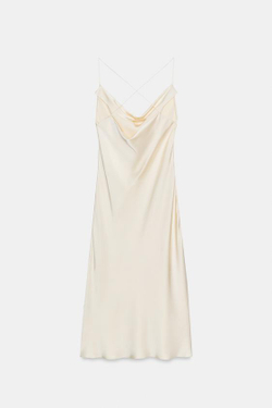 ZARA АТЛАСНОЕ ПЛАНЬЕ-КОМБИНАЦИЯ ZW COLLECTION, ЦВЕТ СЛОНОВОЙ КОСТИ
