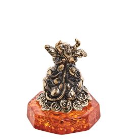 Народные промыслы AM-2829 Фигурка «Бык денежный» (латунь, янтарь)