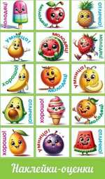 Наклейки-оценки "Фрукты с глазками"(Праздник)
