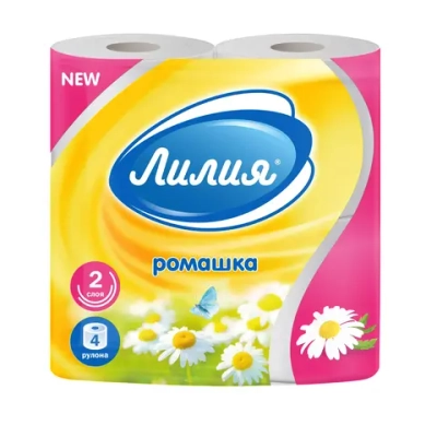 Туалетная бумага Лилия Ромашка 2сл 4рул, белый цв.