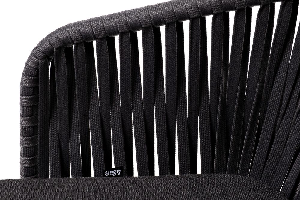 "Бордо" стул плетеный из роупа, каркас алюминий темно-серый (RAL7024) шагрень, роуп серый 15мм, ткань темно-серая 027