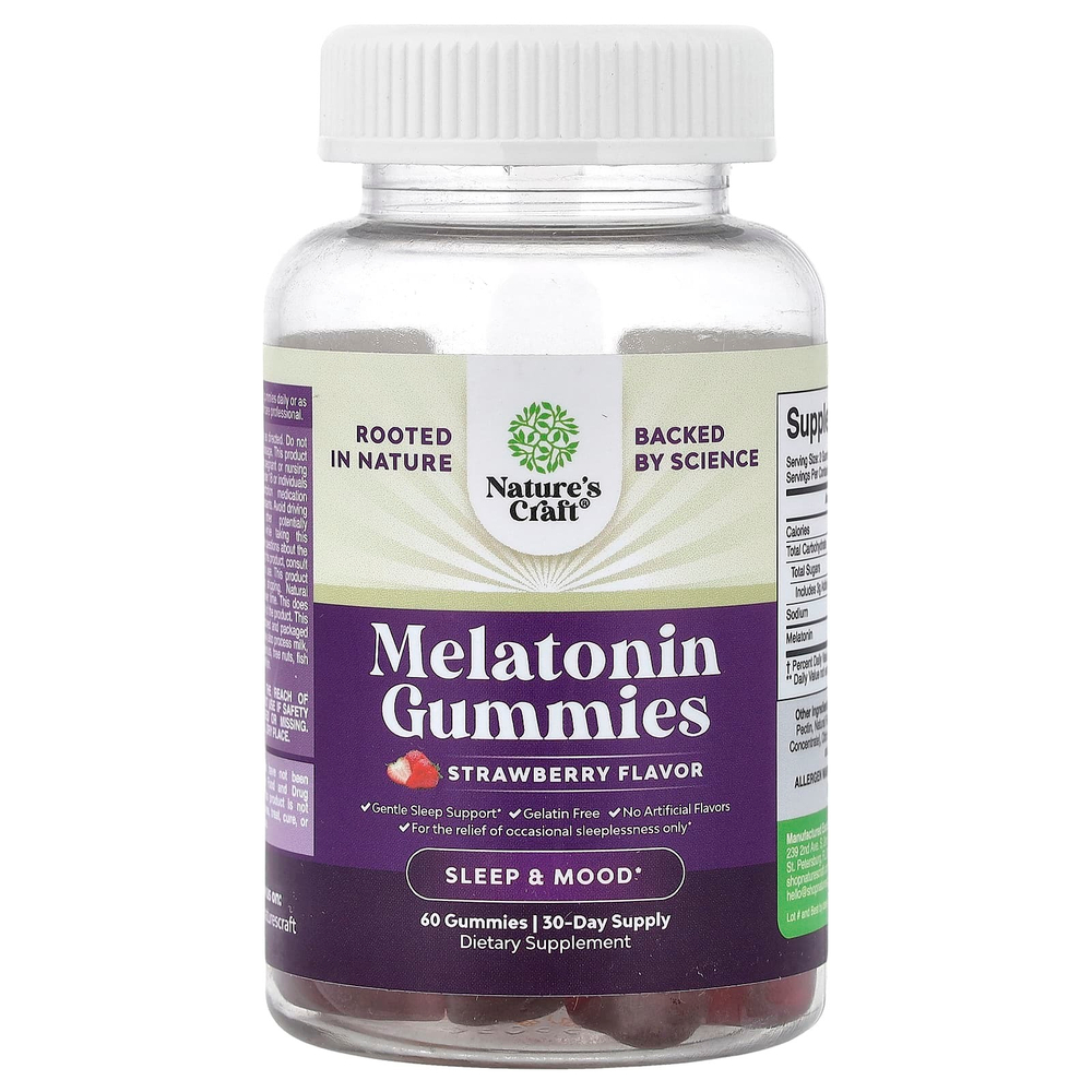 Nature's Craft, жевательные таблетки с мелатонином, со вкусом клубники, 60 жевательных таблеток