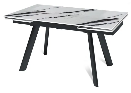 Стол "СТОУН" 140-220, керамика Panda White глянцевый , опоры черный муар
