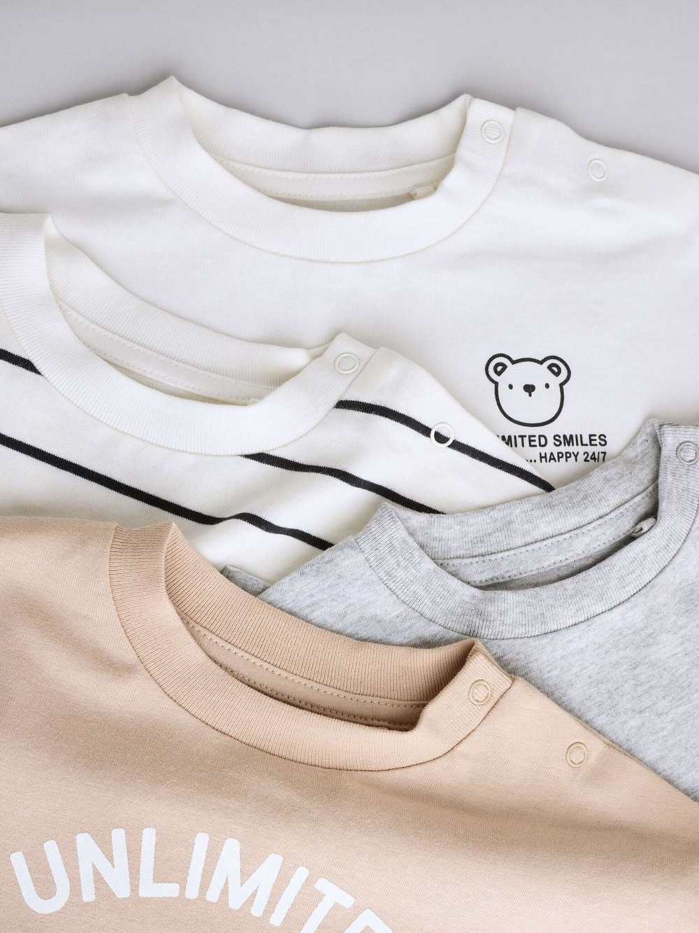 Лонгслив для малышей Next E48-162, 3 шт., Бежевый, Белый, Серый