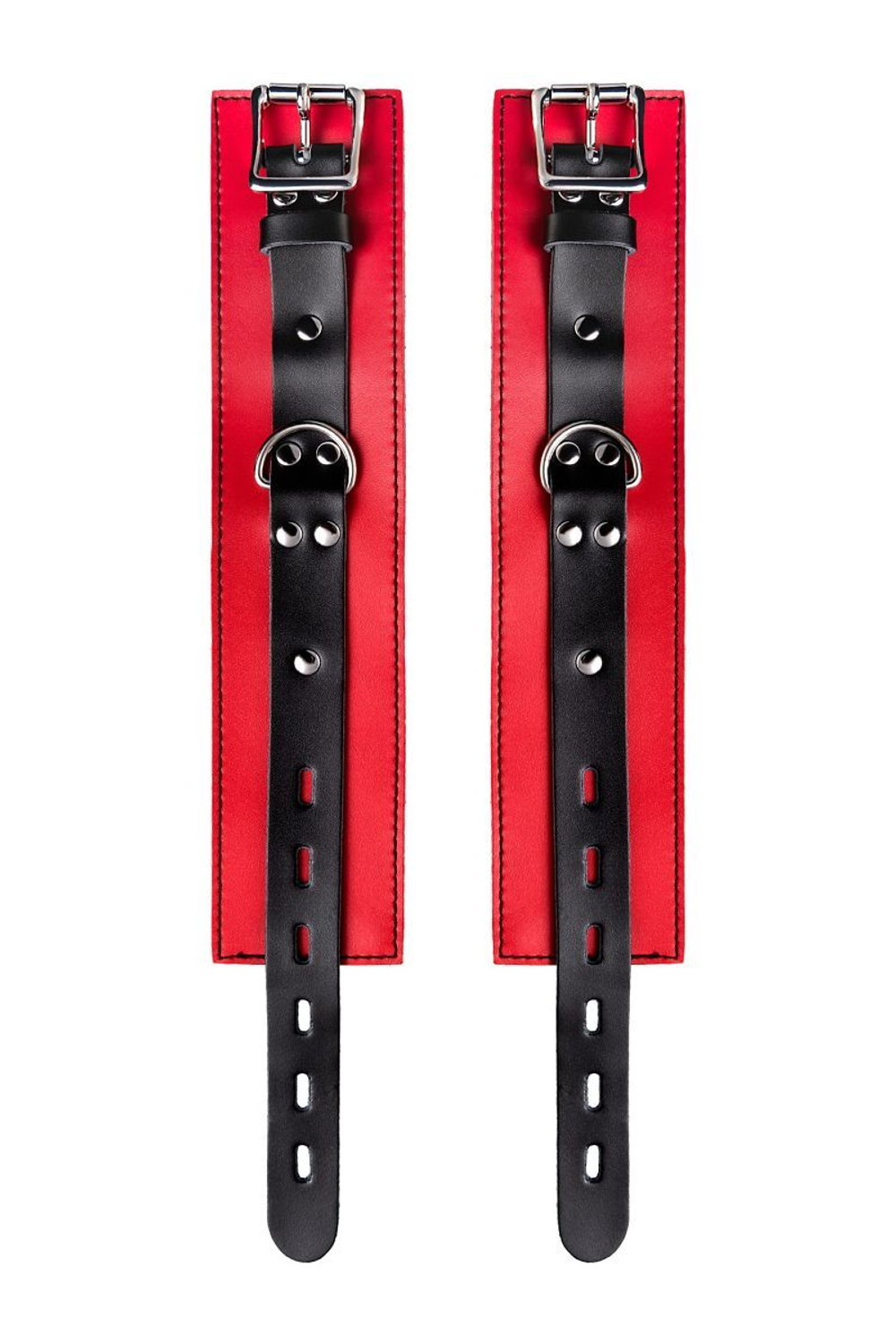 Красно-черные оковы на ноги из кожи