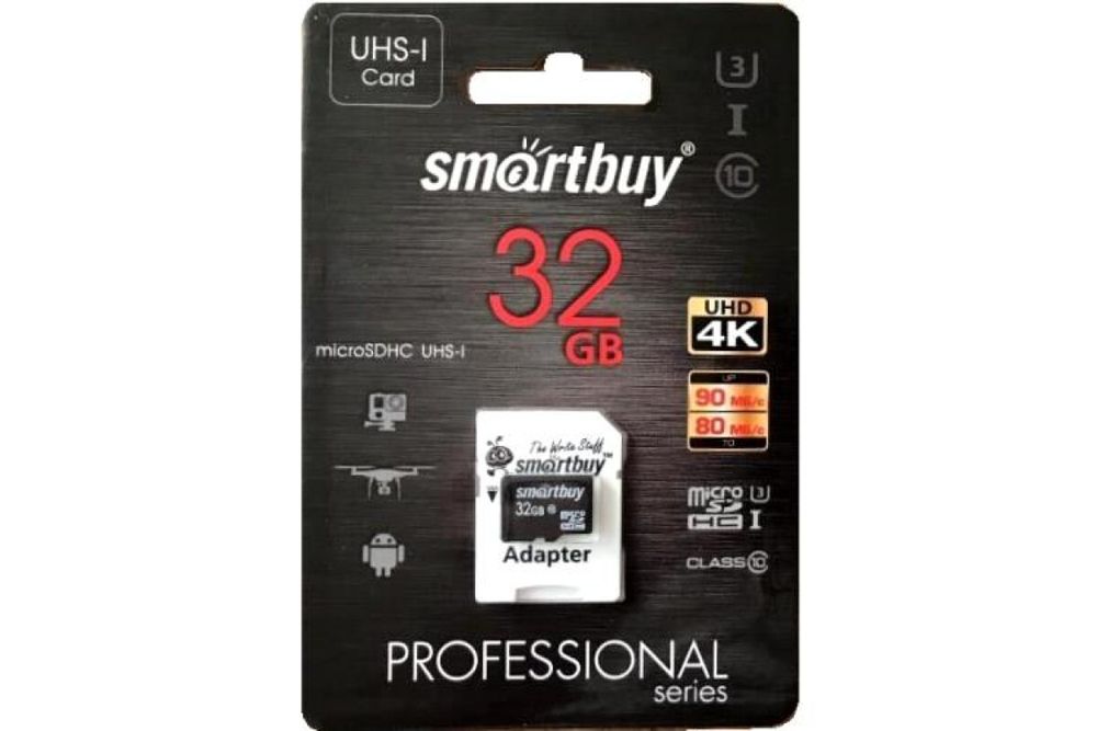 Карта памяти Smartbuy microSDHC Professional Class 10 UHS-I U3 (90/80MB/s) 32GB + ADP