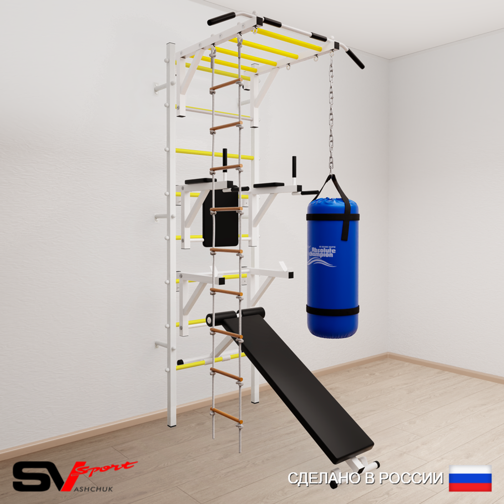 Шведская стенка Sv Sport усиленная 6623 (Турник рукоход/Брусья/Стойка/Скамья/Лестница/Цепь/Мешок 30кг)
