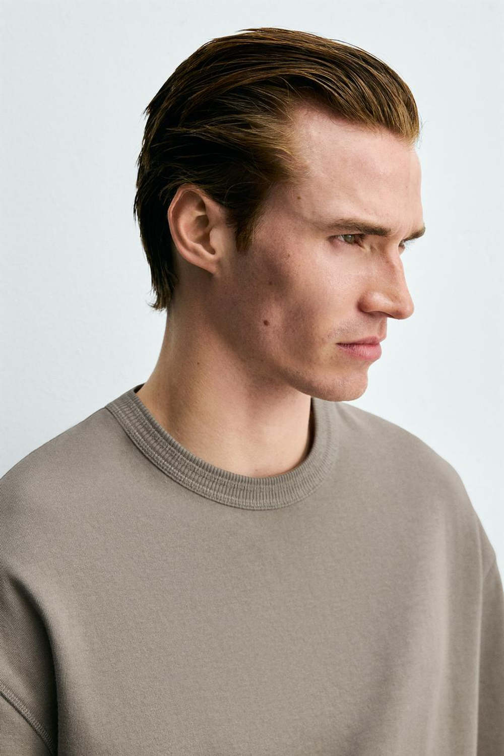 ZARA ТОЛСТОВКА СВОБОДНОГО КРОЯ С КОРОТКИМИ РУКАВАМИ, СЕРОВАТО-КОРИЧНЕВЫЙ