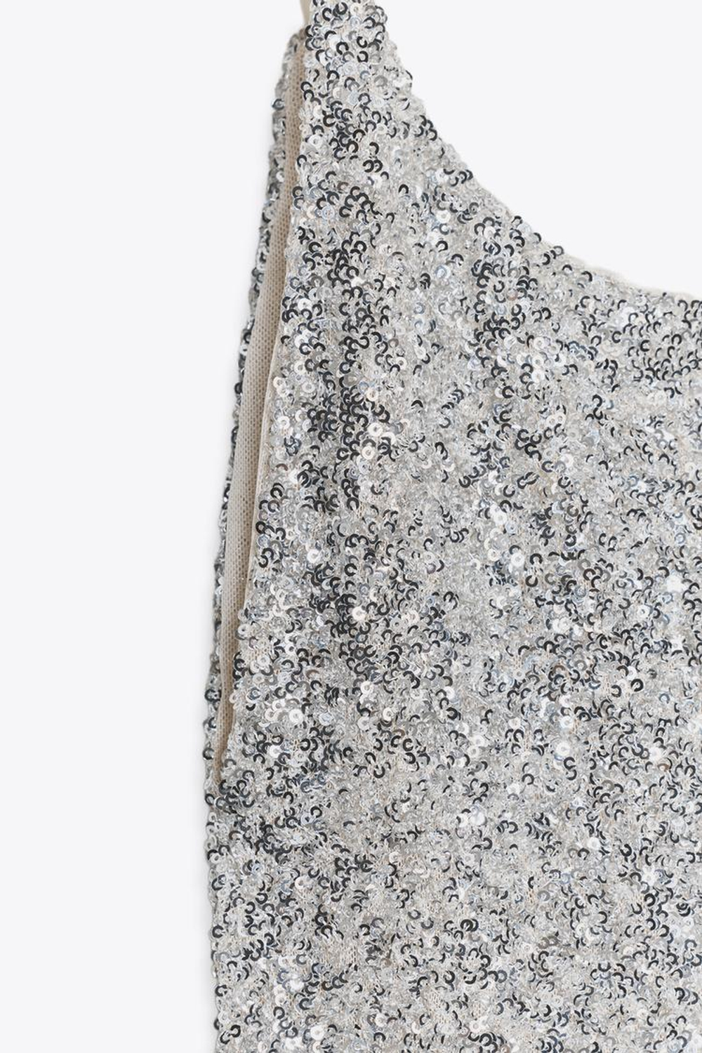 ZARA ПЛАТЬЕ-КОМБИНАЦИЯ С ПАЙЕТКАМИ, СЕРЕБРИСТЫЙ
