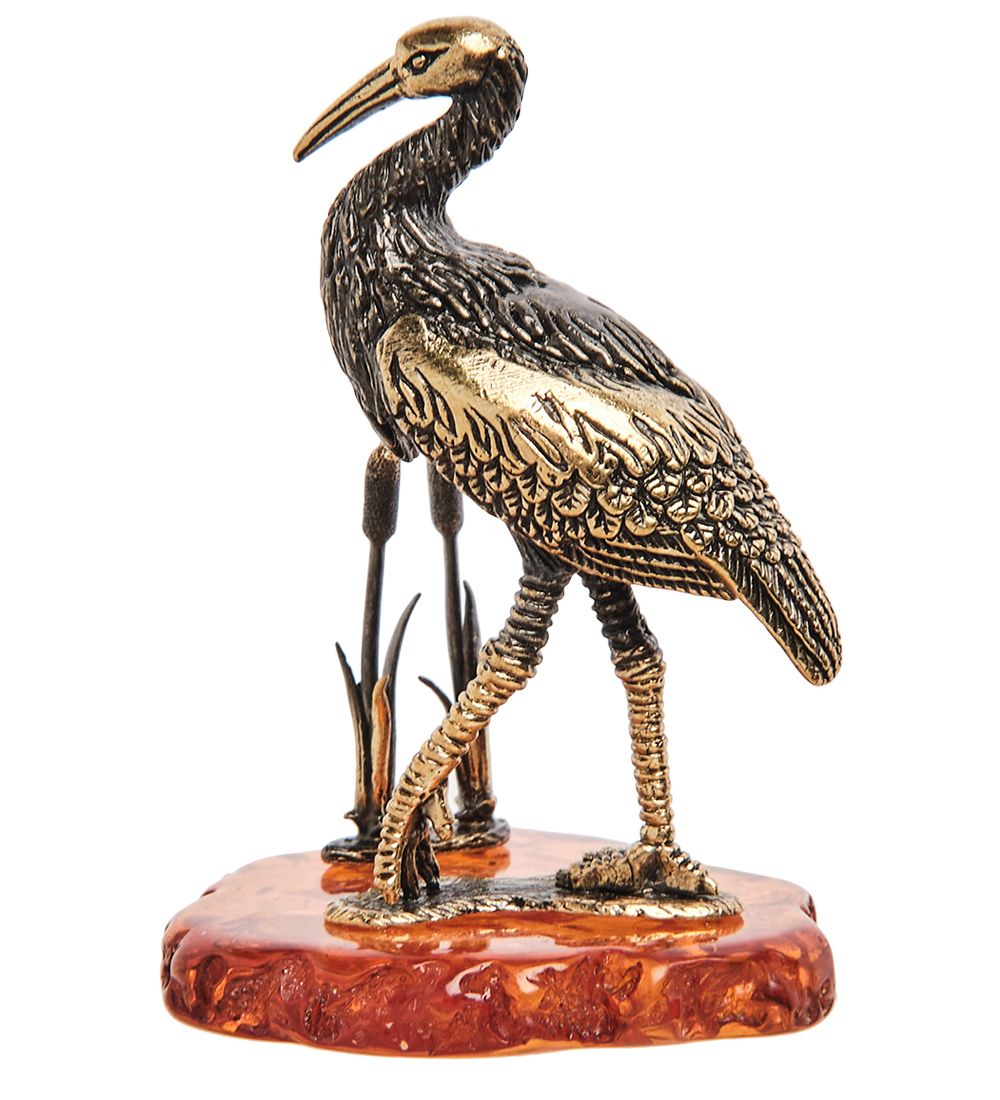Народные промыслы AM-1236 Фигурка «Аист в камышах» (латунь, янтарь)