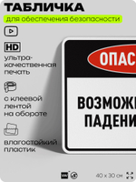 Табличка для обеспечения безопасности "Опасность возможно падение", для производства, предприятия, организаций, 40х30 см, Silver Plane x Айдентика Технолоджи