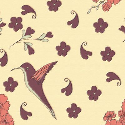 Humming birds and cherry blossoms pale yellow background