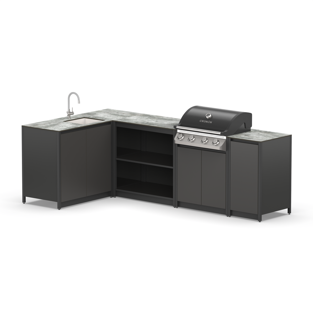 Угловой барбекю комплекс Lounge F-107SG, 2.7х1.5 м, черный/серый каспий