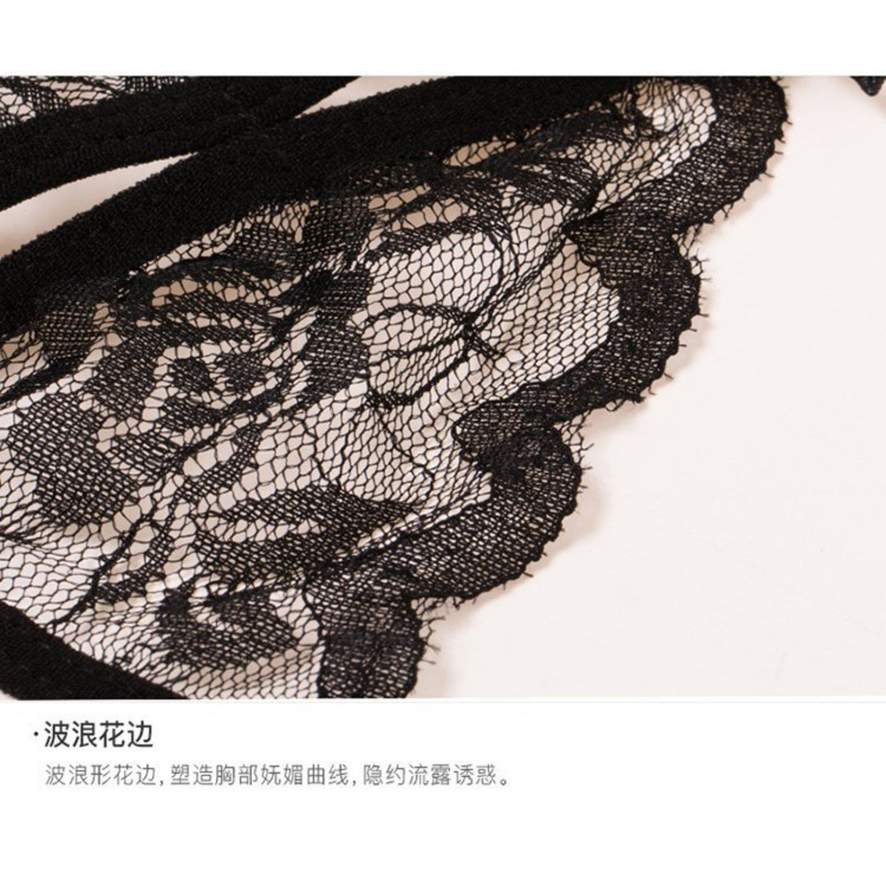 Черный эротический набор кружевного белья с бантиками