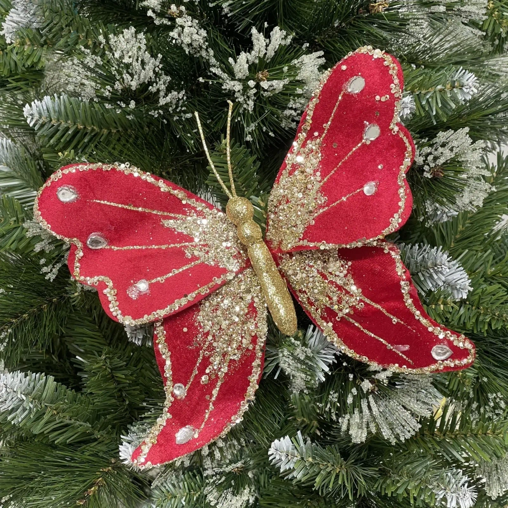 Украшение новогоднее «Искристая бабочка» 19*19 см, Красный