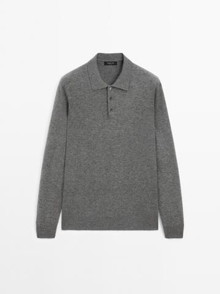 Massimo Dutti Свитер из смесовой шерсти с воротником поло, антрацитово-серый