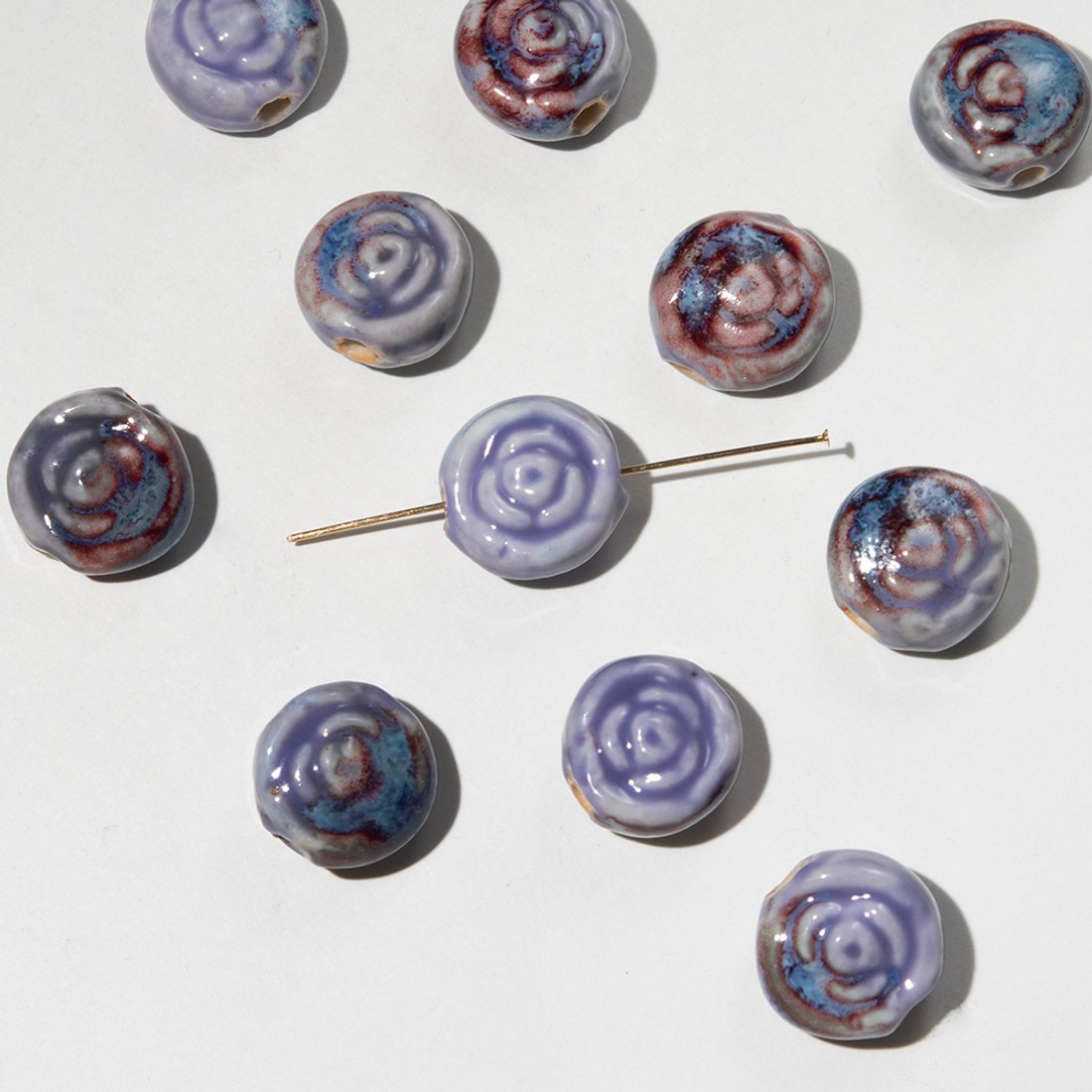 Бусина "Цветок", 16,5*10мм, фиолетовая, глазурированный фарфор