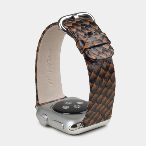 Ремешок для Apple Watch 40/41/42 mm из кожи лосося, цвета черно-оранжевый градиент