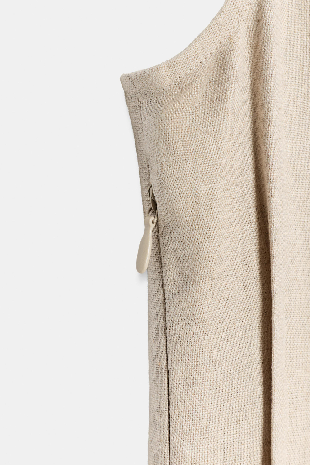ZARA ПЛАТЬЕ МИДИ ИЗ ЛЬНА СО ШНУРОВКОЙ, СВЕТЛО-БЕЖЕВЫЙ