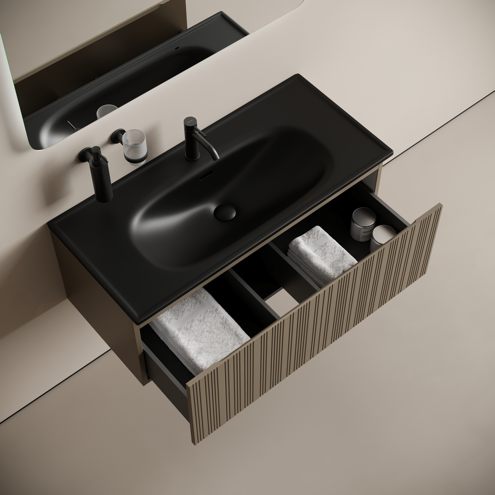 Тумба подвесная Sancos Code 990х453х400, c одним ящиком оснащенным доводчиками, цвет серо- бежевый , арт. CD100GB