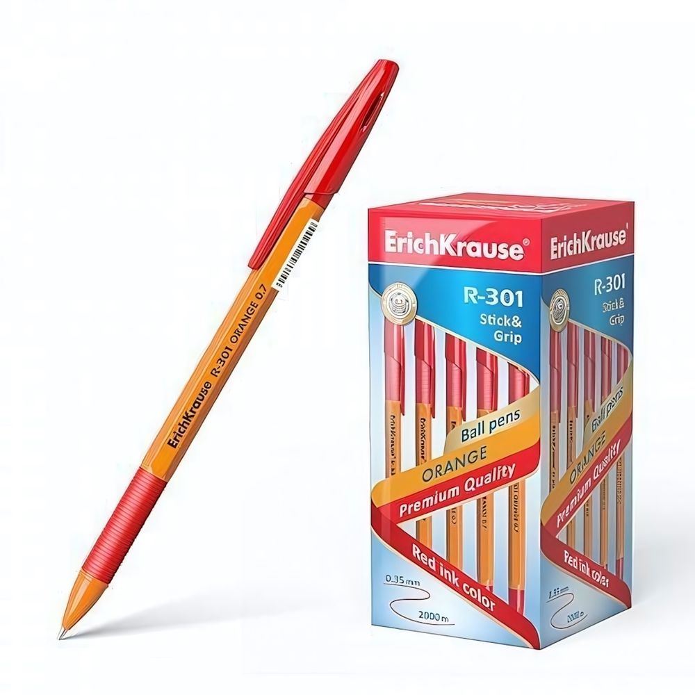 Ручка шариковая 0,7 мм, красная &quot;R-301 Orange Stick&amp;Grip&quot; (ErichKrause)