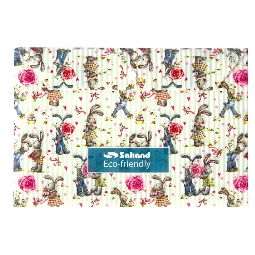 Папка-конверт на кнопке, Sahand, A4 220х320 мм, 180 мкм, пластик, с рисунком, "Classic", ассотри