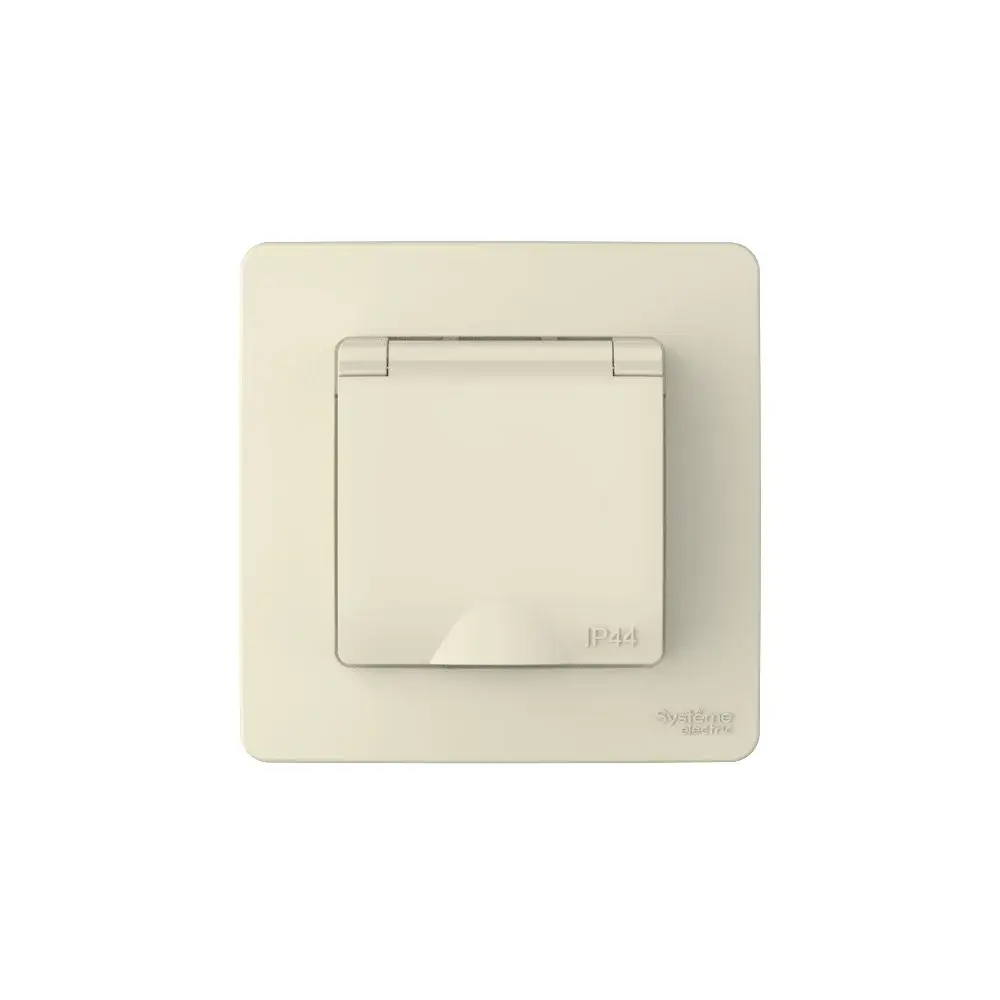 BLANCA С/У IP44 РОЗЕТКА с заземлением со шторками, с крышкой, 16А, 250В, МОЛОЧНЫЙ