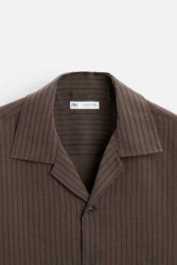 ZARA ЖАККАРДОВАЯ РУБАШКА В ПОЛОСКУ, ЧЕРНЫЙ-КОРИЧНЕВЫЙ