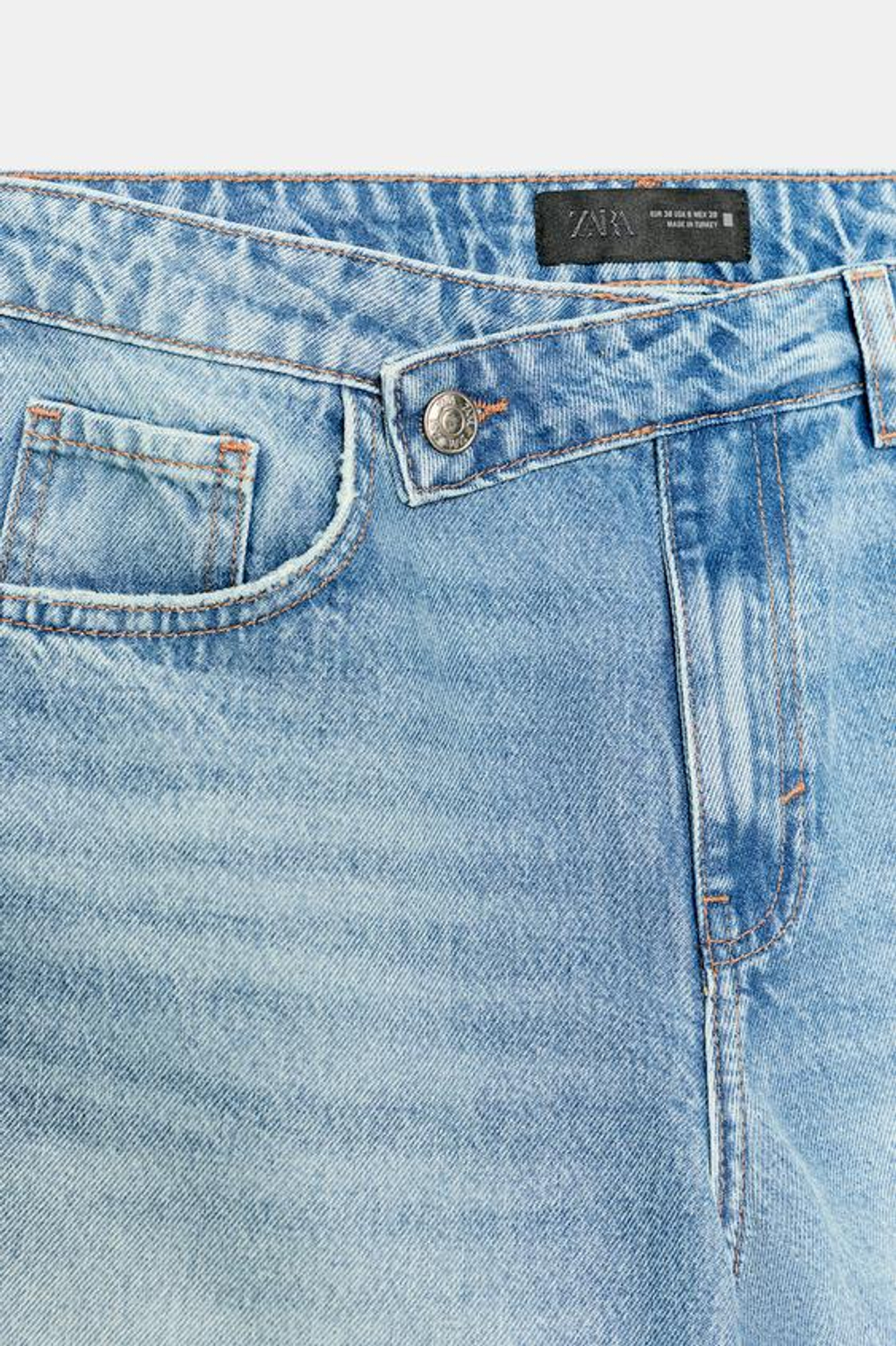 ZARA ДЖИНСОВЫЕ ШОРТЫ Z1975 С ПЕРЕКРЕСТНЫМ ПОЯСОМ, ВЫЦВЕТШИЙ СИНИЙ