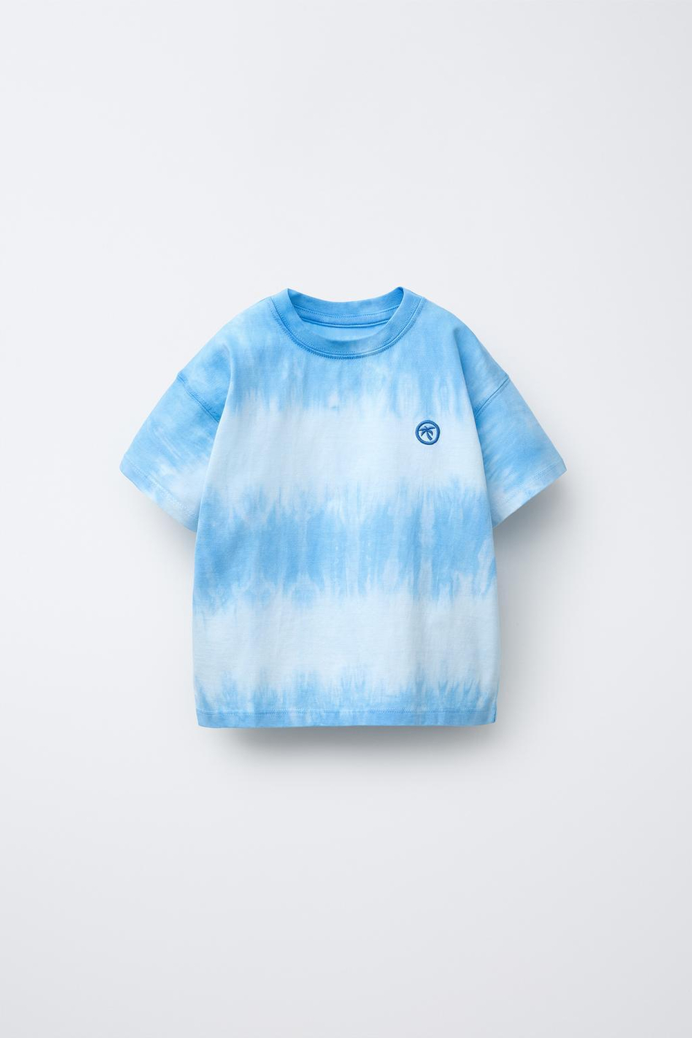 ZARA ФУТБОЛКА TIE-DYE С ВЫШИВКОЙ, СИНИЙ