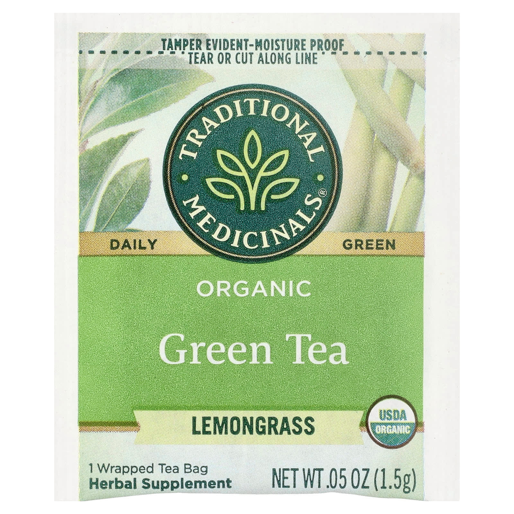 Traditional Medicinals, органический зеленый чай, лемонграсс, 16 чайных пакетиков, 24 г (0,85 унции)