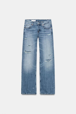 ZARA ДЖИНСЫ TRF WIDE-LEG С НИЗКОЙ ПОСАДКОЙ, СИНИЙ