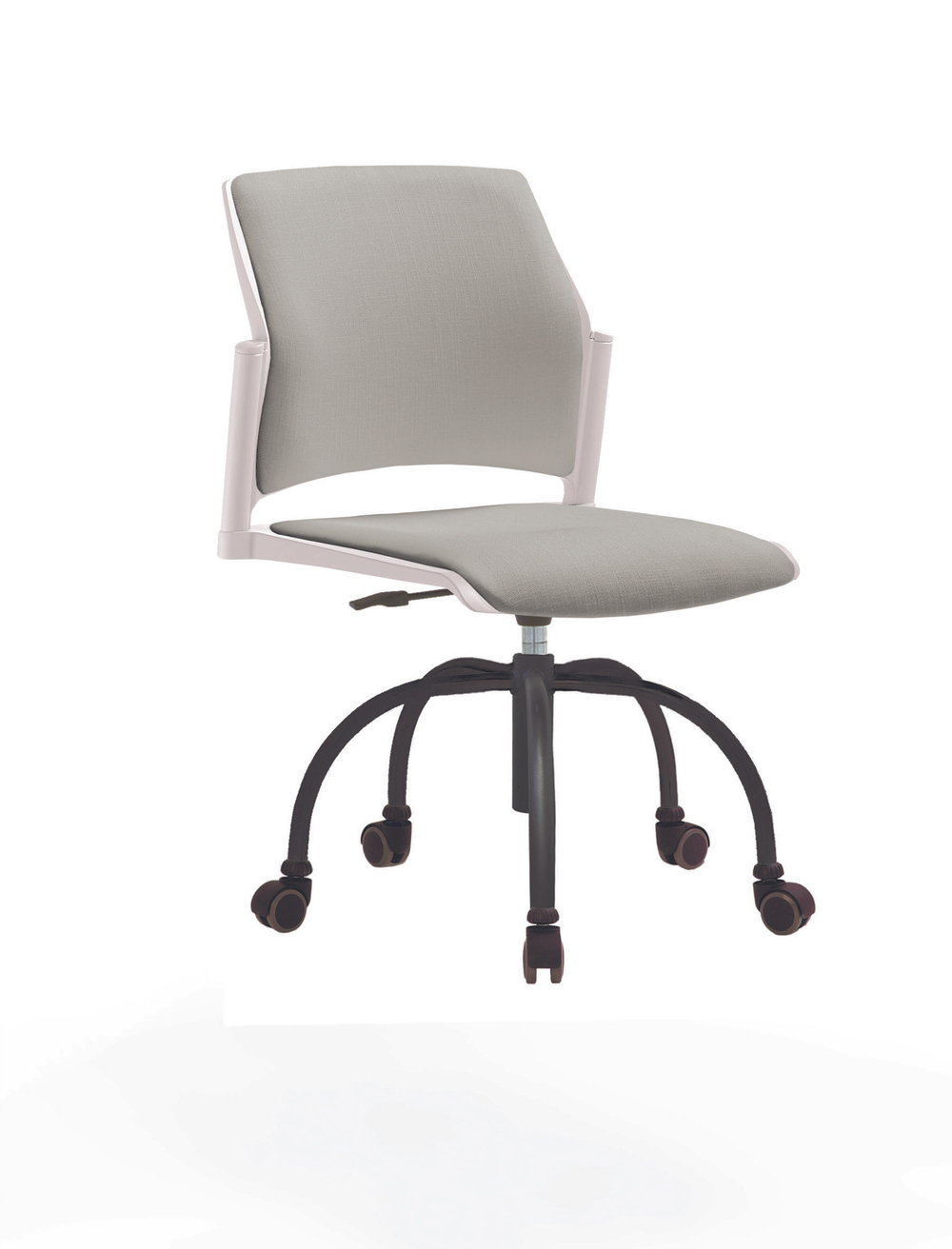 Кресло Rewind каркас черный, пластик белый, база паук краска черная, без подлокотников, сиденье и спинка светло-серые