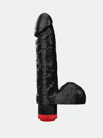 Чёрный виброфаллос с пышной мошонкой - 16 см. (Цвет: черный)