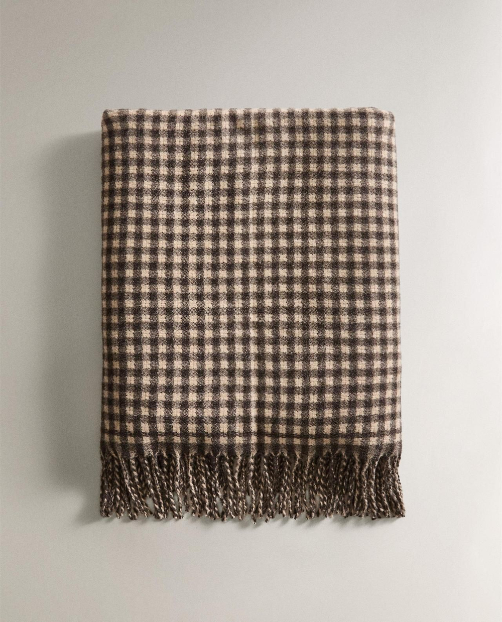 Zara Home - Клетчатый плед с бахромой, серый, 220x240 см
