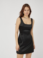 Платье мини из атласа с вырезом каре