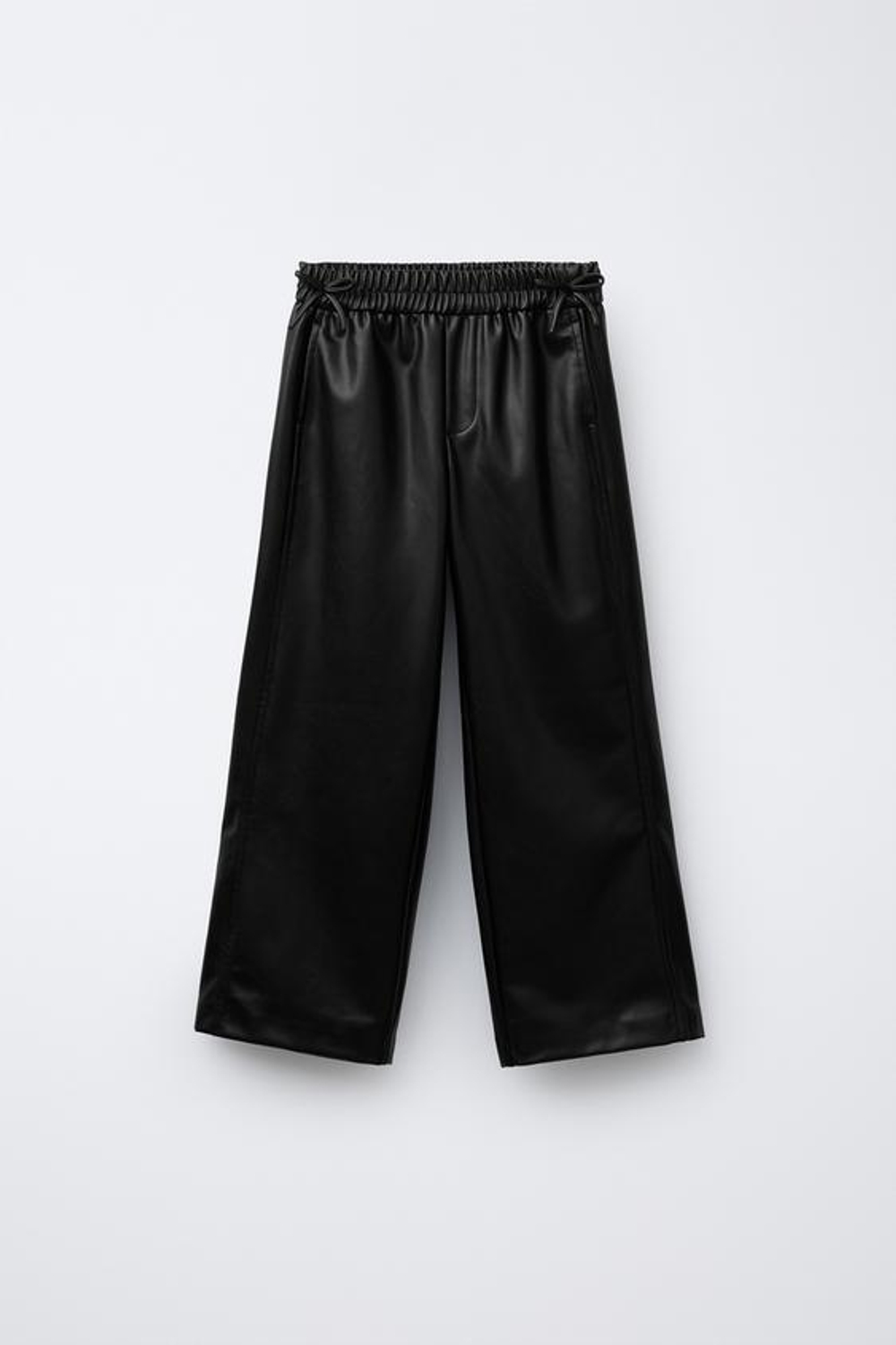 ZARA БРЮКИ ИЗ ИСКУССТВЕННОЙ КОЖИ С БАНТАМИ, ЧЕРНЫЙ