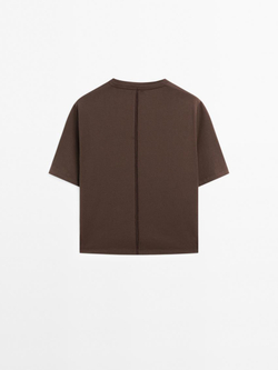 Massimo Dutti Футболка с декоративной строчкой, коричневый